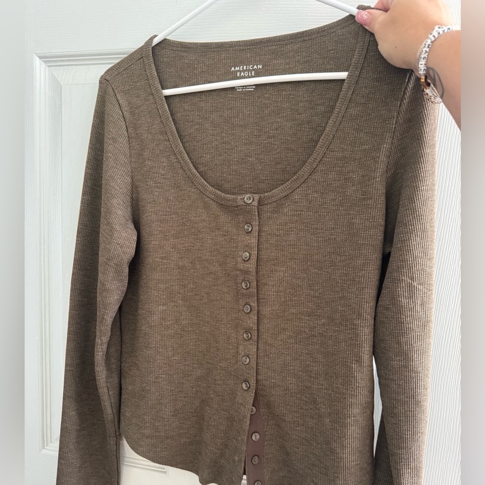 American Eagle Outfitters Brown Button Down Shirt